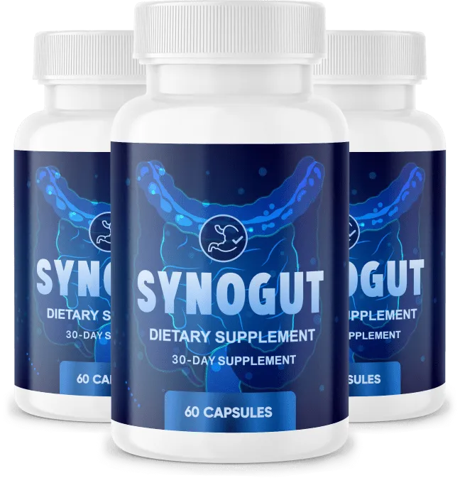 Three SynoGut supplement bottles